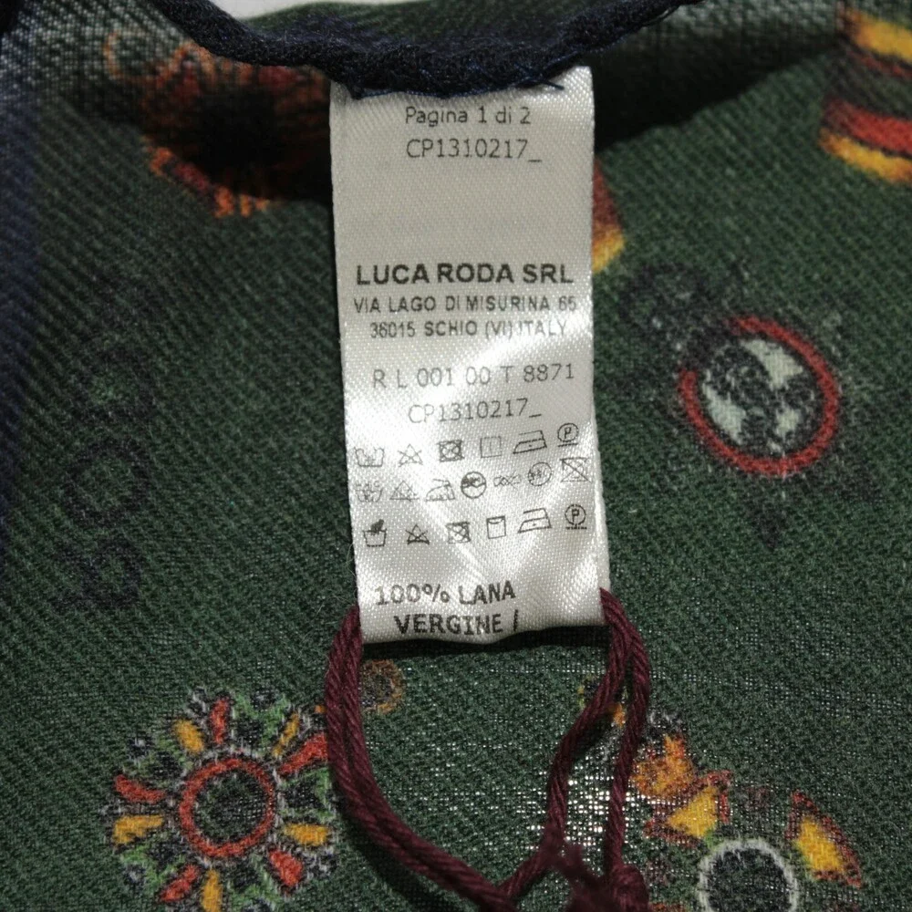 Roda NWT 100% Wool Pocket Square In Green w/ Red, Yellow & Green Medals - Picture 5 of 7